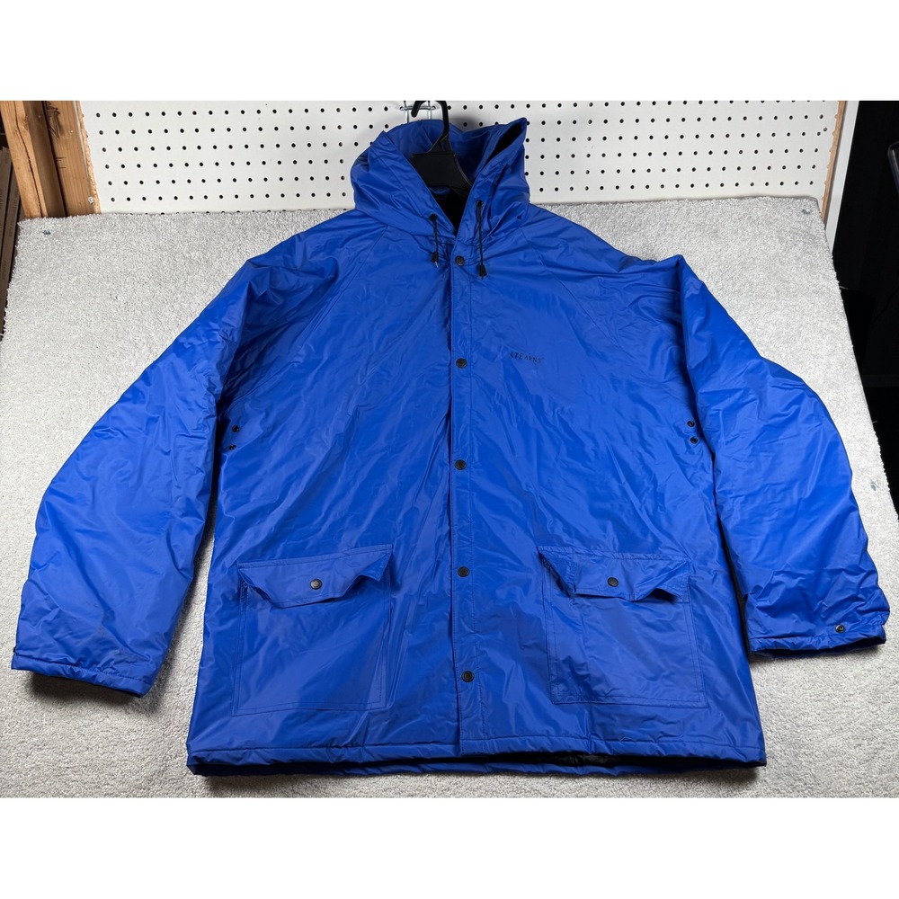 Stearns Rain Jacket Men XXL Blue Dry Wear Hooded Quilted Lined Workwear Coat